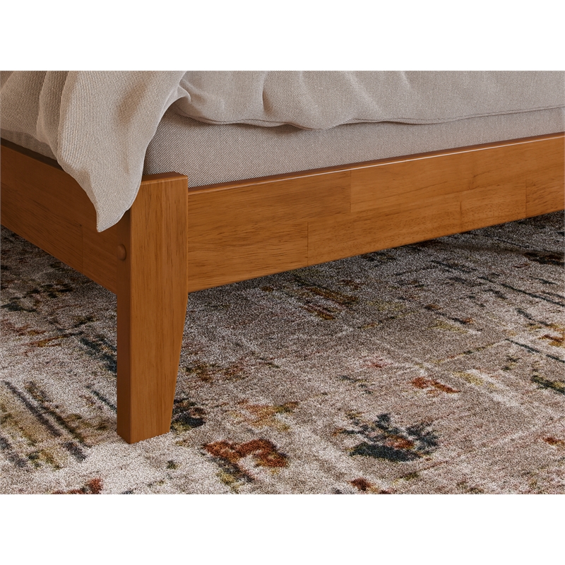 Pemberly Row Queen Solid Wood Foundation Bed in Light Toffee