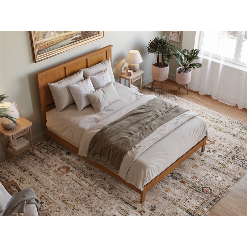 Pemberly Row Queen Solid Wood Foundation Bed in Light Toffee