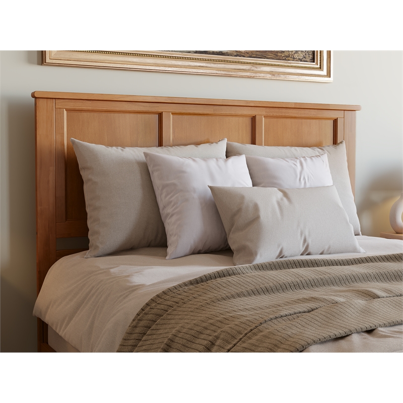 Pemberly Row Queen Solid Wood Foundation Bed in Light Toffee