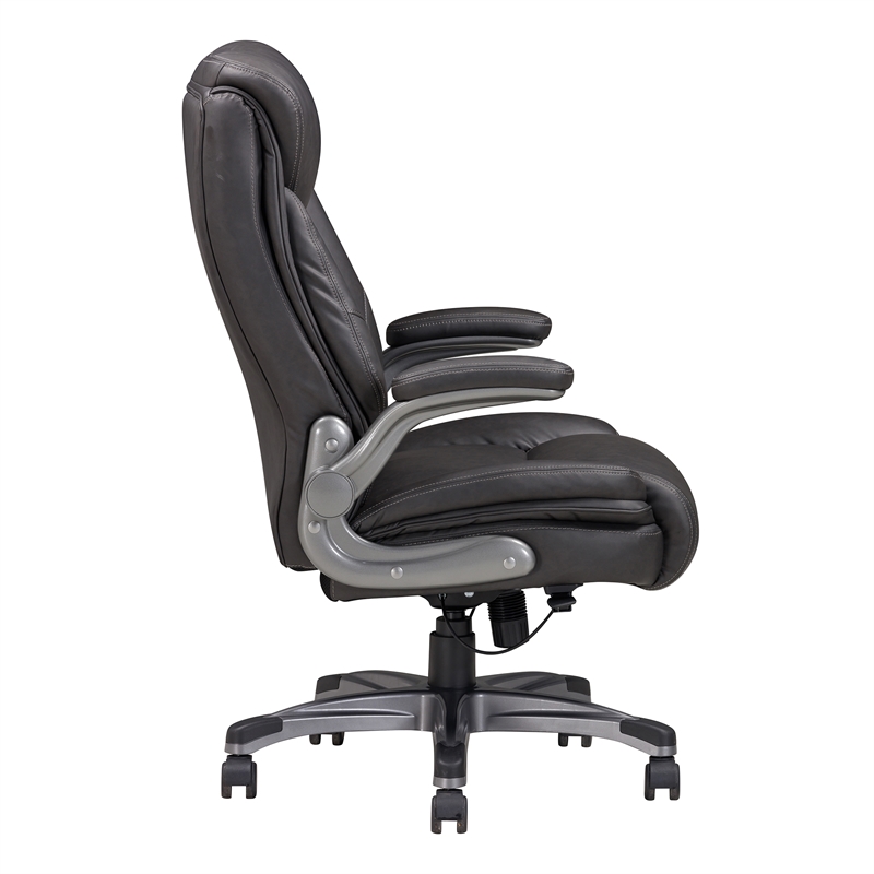 Pemberly Row Gray Bonded Leather Office Chair with PlyWood Frame & Flip Arms