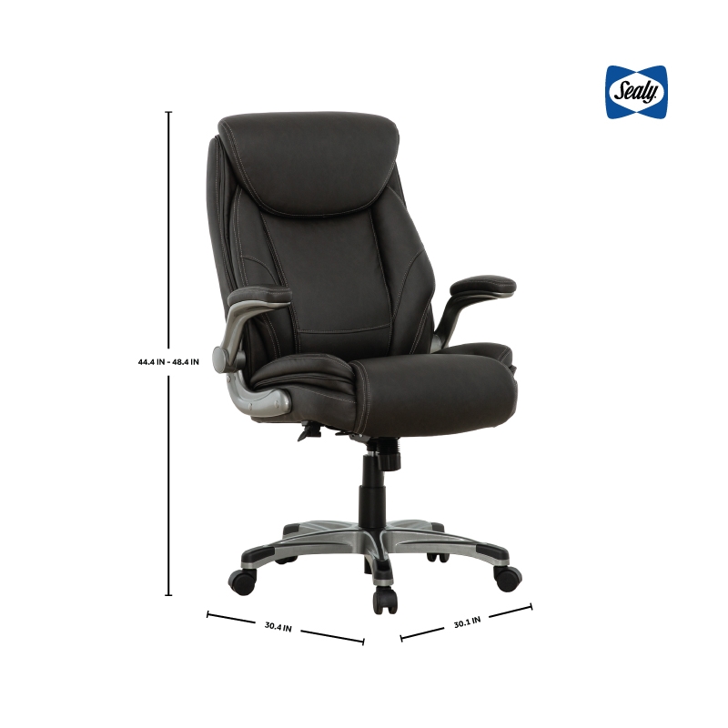 Pemberly Row Gray Bonded Leather Office Chair with PlyWood Frame & Flip Arms
