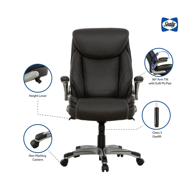 Pemberly Row Gray Bonded Leather Office Chair with PlyWood Frame & Flip Arms
