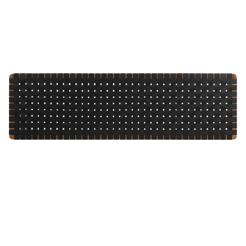 Pemberly Row Weave Wall-Mount Vegan Leather King Headboard in Walnut Black