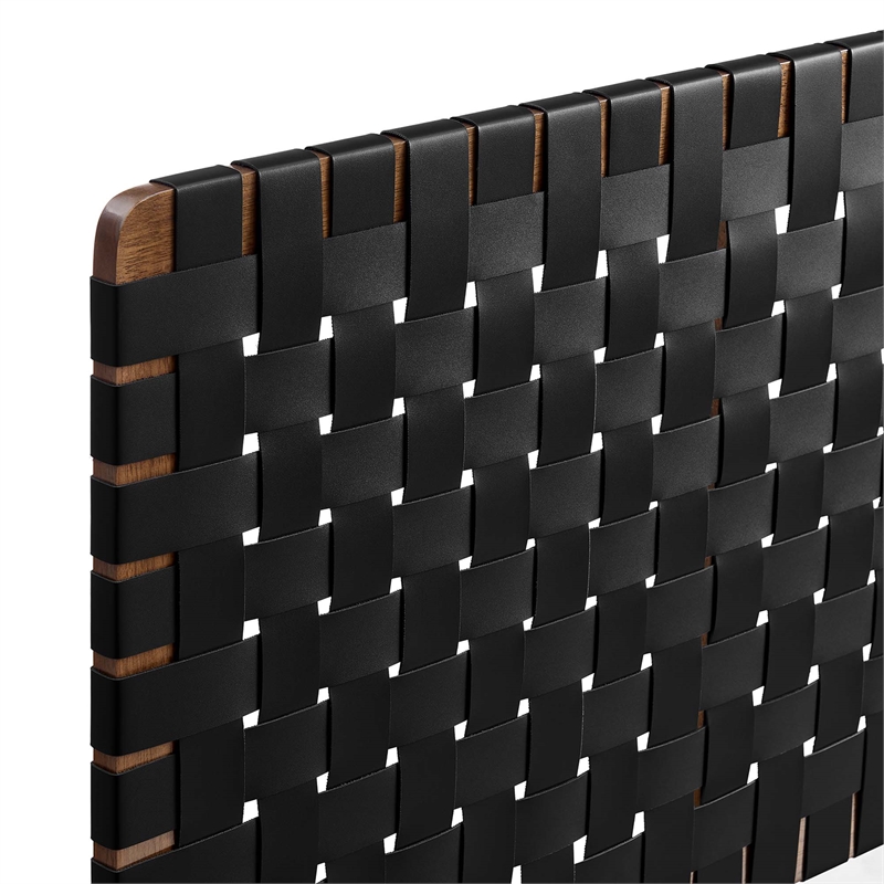 Pemberly Row Weave Wall-Mount Vegan Leather King Headboard in Walnut Black