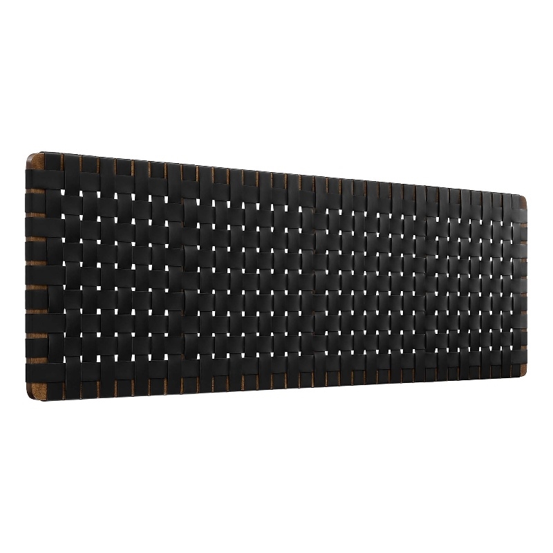 Pemberly Row Weave Wall-Mount Vegan Leather King Headboard in Walnut Black