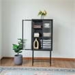 Pemberly Row Tall 2-Door 3-Shelf Steel Accent Cabinet with Fluted Glass-Black