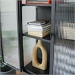 Pemberly Row Tall 2-Door 3-Shelf Steel Accent Cabinet with Fluted Glass-Black
