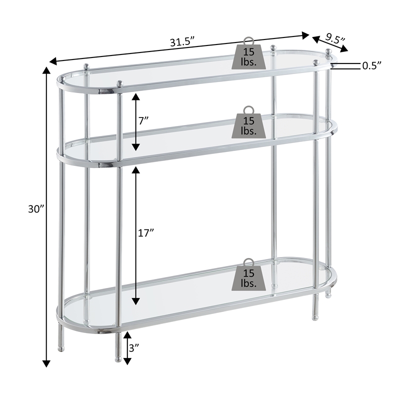 Pemberly Row Three-Tier Clear Glass Oval Entryway Hall Table in Chrome Finish