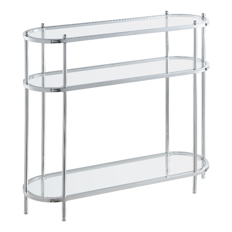Pemberly Row Three-Tier Clear Glass Oval Entryway Hall Table in Chrome Finish