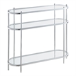 Pemberly Row Three-Tier Clear Glass Oval Entryway Hall Table in Chrome Finish