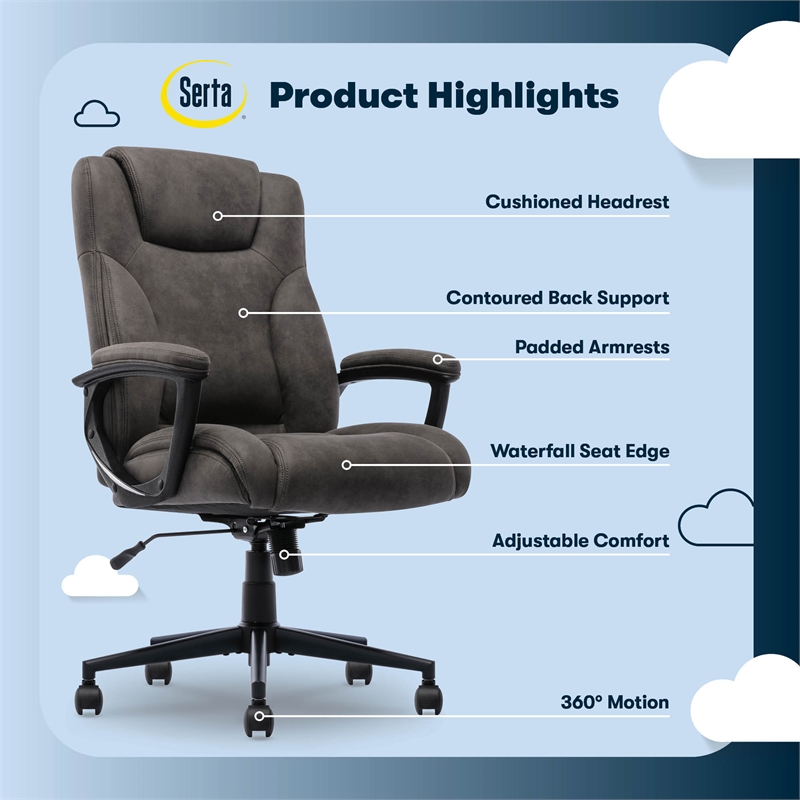 Pemberly Row Office Ergonomic Computer Chair Lumber Support Brown