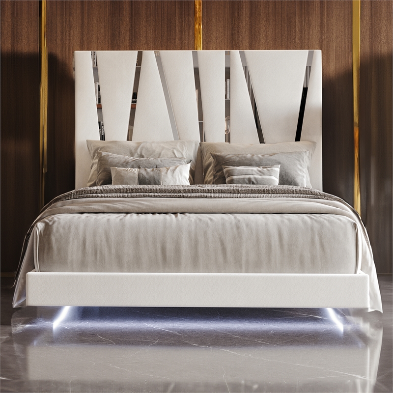 Pemberly Row Contemporary Wood Queen Panel Bed in White Finish