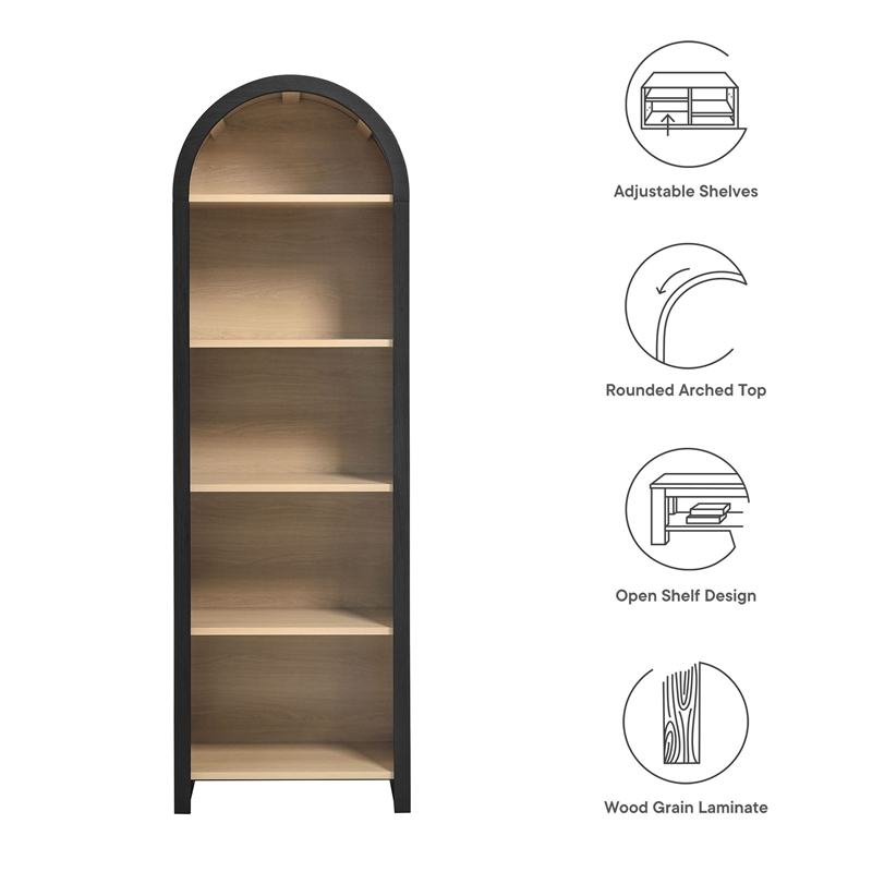 Pemberly Row Modern / Contemporary Bookcase Display Cabinet in Black