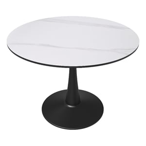 Pemberly Row Dining Table 40&quot Sintered Stone Tabletop - Black Steel - White