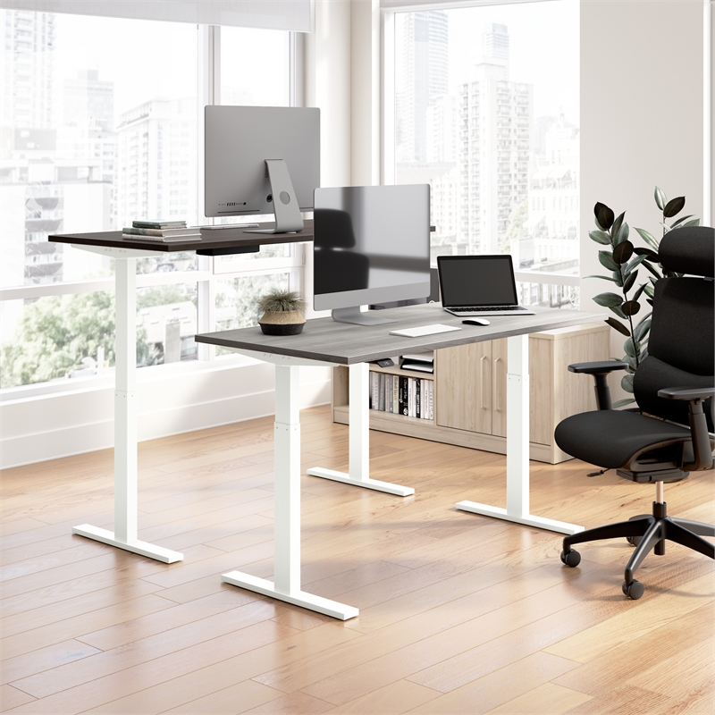 Pemberly Row 72W Adjustable Standing Desk in Storm Gray - Engineered Wood