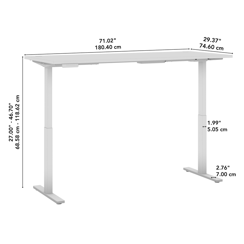 Pemberly Row 72W Adjustable Standing Desk in Storm Gray - Engineered Wood