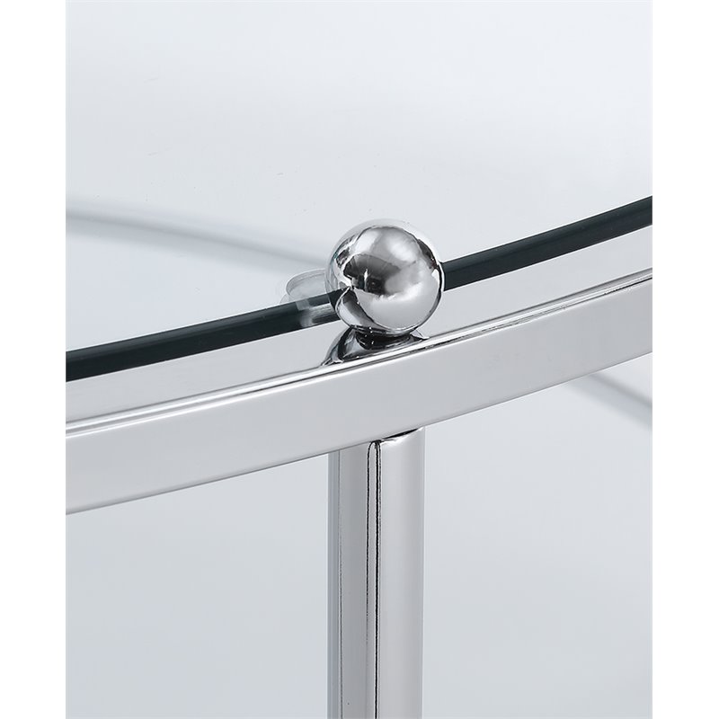 Pemberly Row Modern Round Glass Coffee Table in Chrome Metal Frame