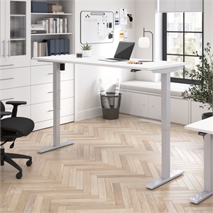 Pemberly Row 72W Adjustable Standing Desk in White - Engineered Wood
