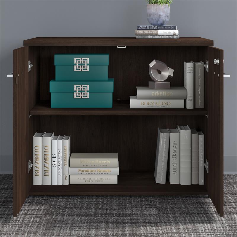 Pemberly Row Tall Storage Cabinet with Doors in Black Walnut - Engineered Wood