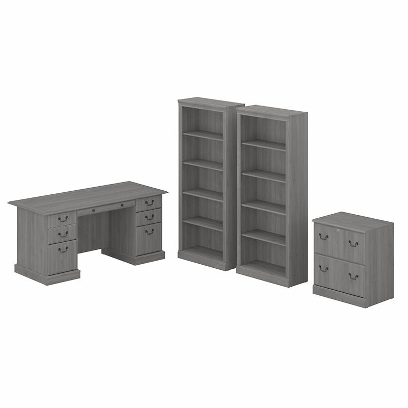 Pemberly Row Executive Desk with Storage Set in Modern Gray - Engineered Wood
