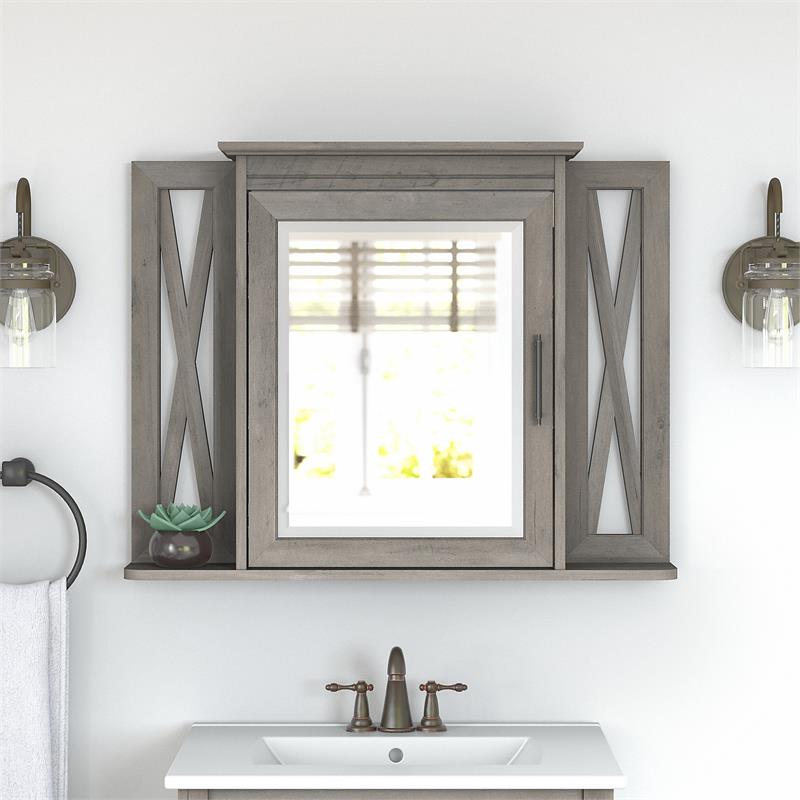 Pemberly Row Bathroom Medicine Cabinet with Mirror in Gray - Engineered Wood