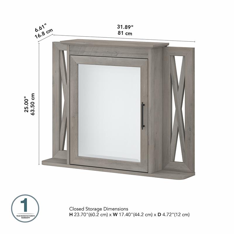 Pemberly Row Bathroom Medicine Cabinet with Mirror in Gray - Engineered Wood