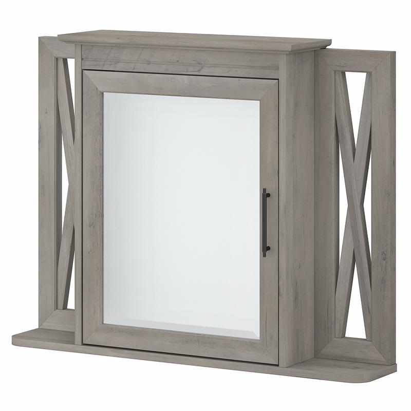 Pemberly Row Bathroom Medicine Cabinet with Mirror in Gray - Engineered Wood