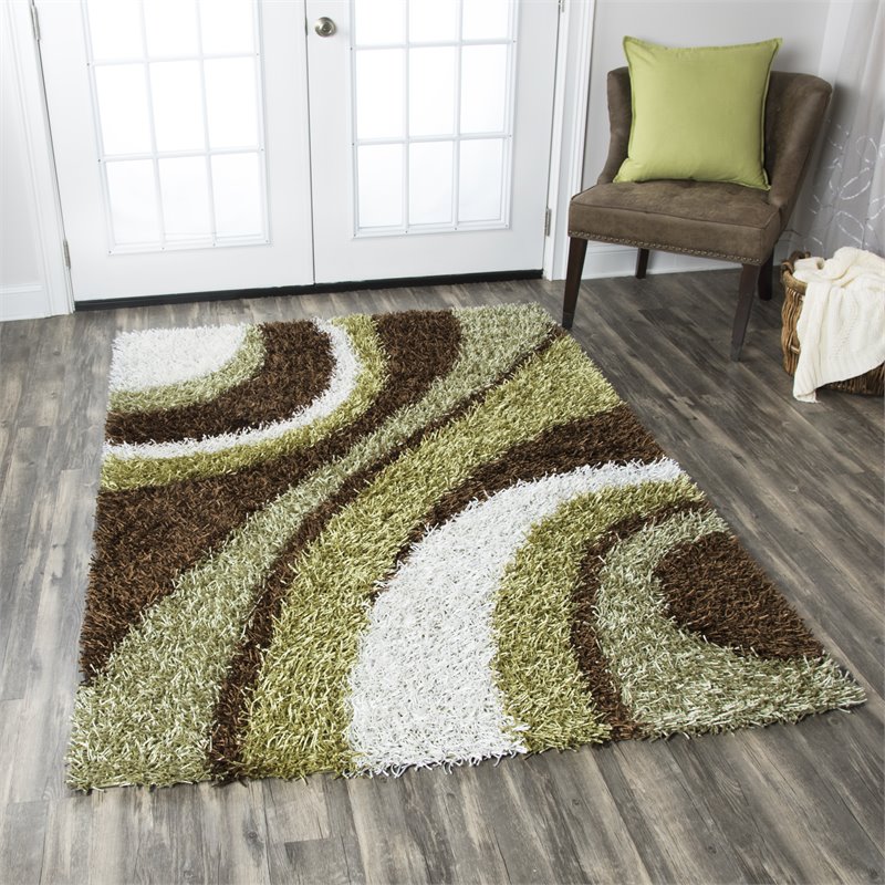 Pemberly Row Modern 5' x 7' Stripe Multi/Ivory Tufted Area Rug