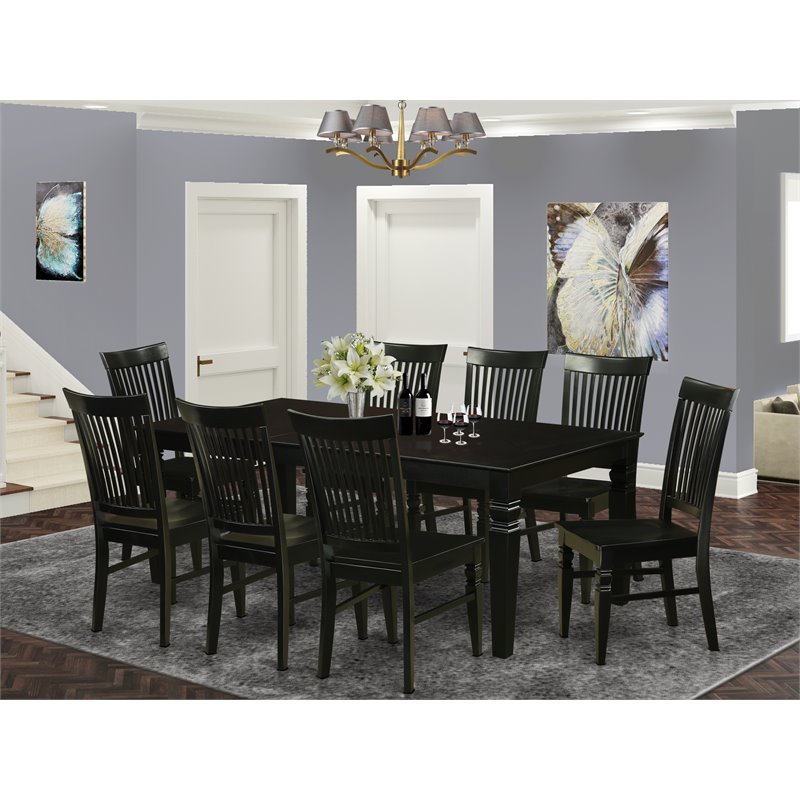 Pemberly Row Modern 9-piece Traditional Wood Dining Set in Black
