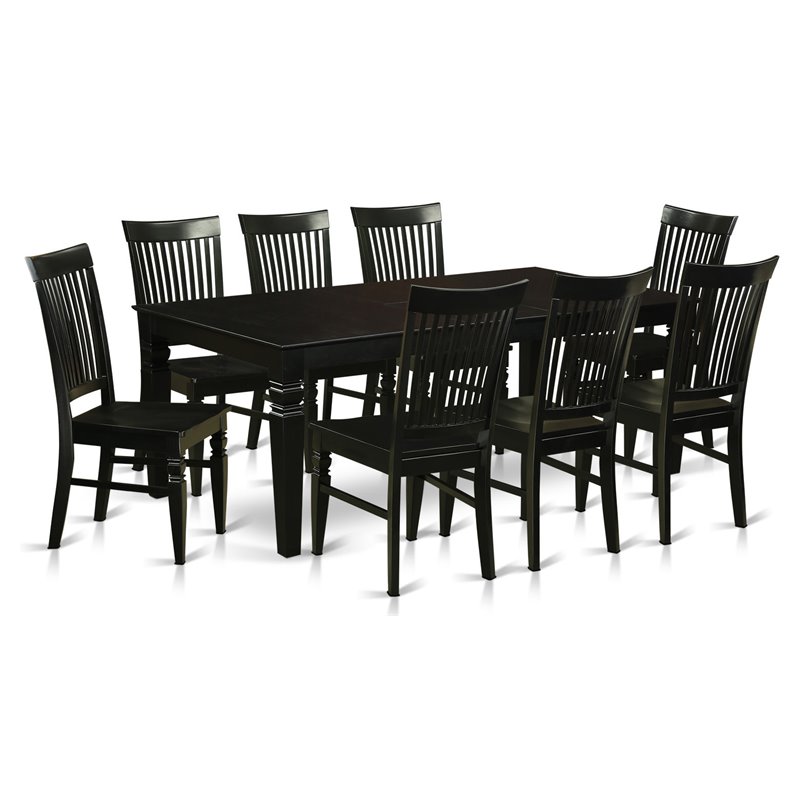 Pemberly Row Modern 9-piece Traditional Wood Dining Set in Black