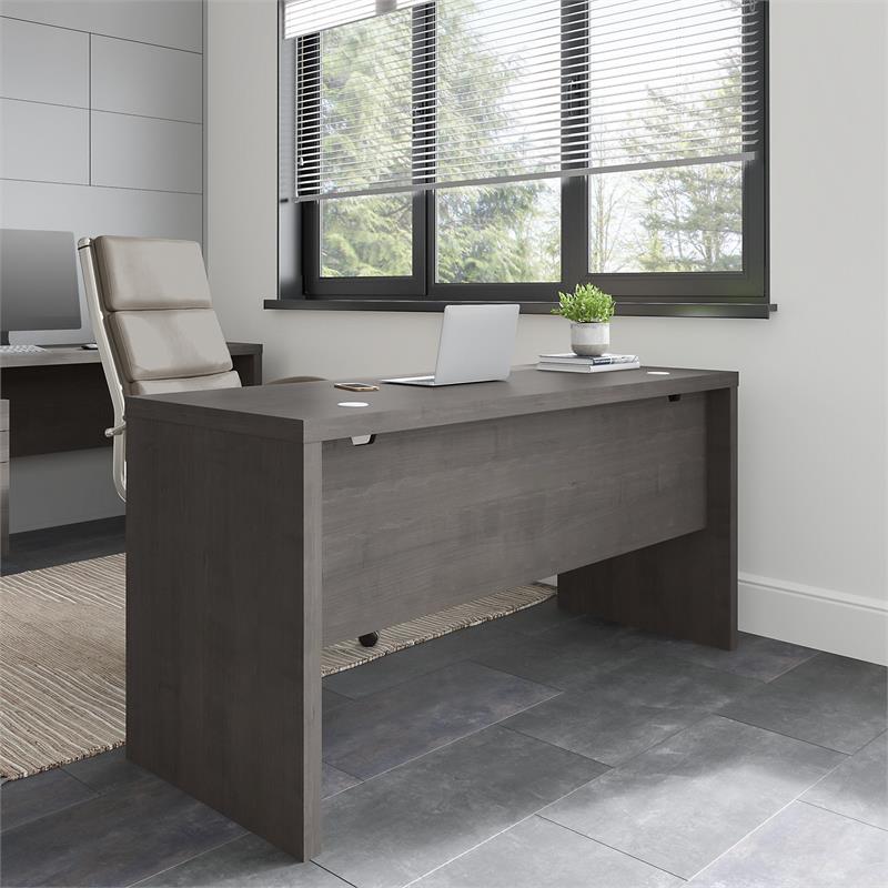 Pemberly Row 60W Credenza Desk in Charcoal Maple - Engineered Wood