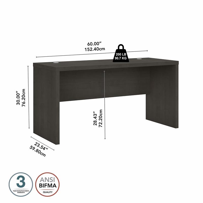 Pemberly Row 60W Credenza Desk in Charcoal Maple - Engineered Wood
