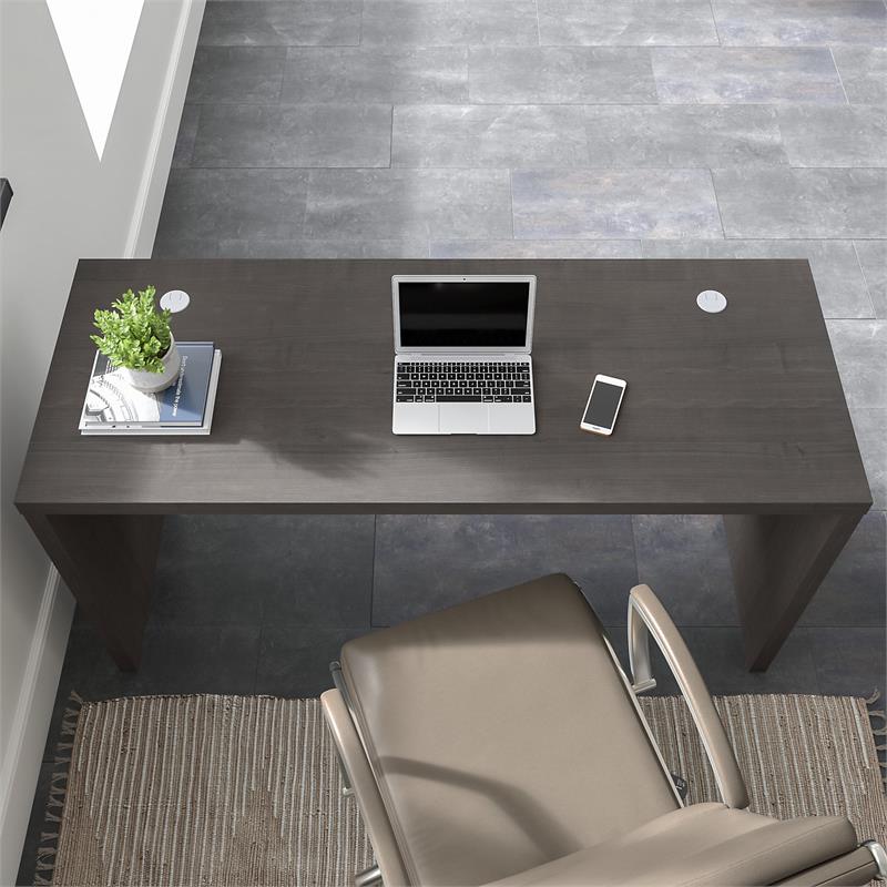 Pemberly Row 60W Credenza Desk in Charcoal Maple - Engineered Wood