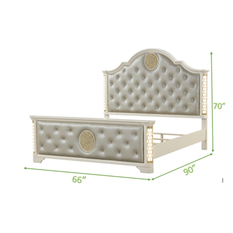 Pemberly Row Queen Size Tufted Upholstery & LED Bed made with Wood in Beige