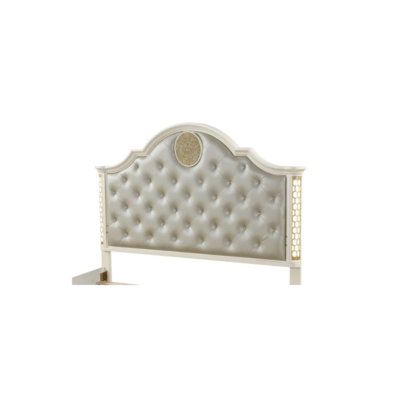 Pemberly Row Queen Size Tufted Upholstery & LED Bed made with Wood in Beige