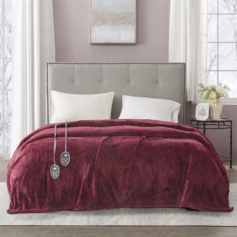 Pemberly Row Polyester Solid Microlight Heated Blanket in Red Finish