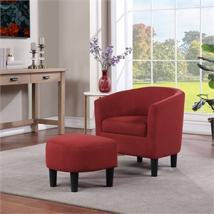 Pemberly Row Accent Chair with Ottoman in Red Microfiber Fabric