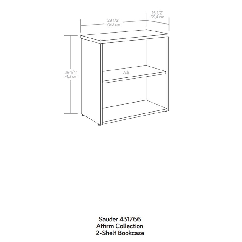Pemberly Row Engineered Wood 2-Shelf Bookcase in Noble Elm/Brown Finish