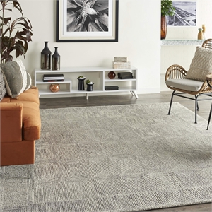 Pemberly Row 93x117&quot Rectangle Contemporary Wool Area Rug in Ivory