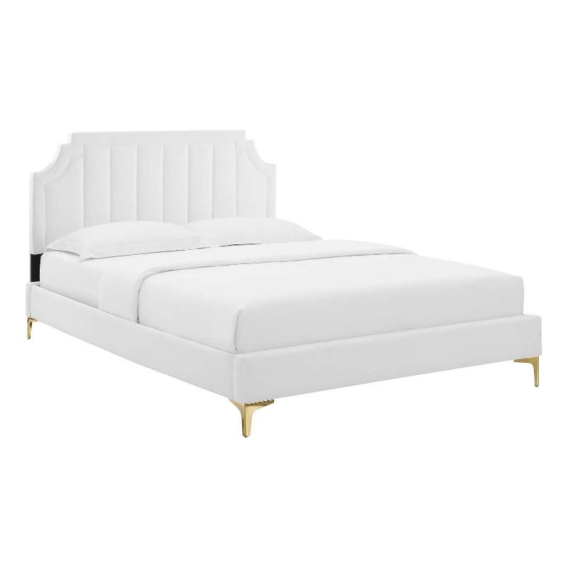 Pemberly Row Modern Performance Velvet King Platform Bed - White