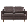 Pemberly Row Modern Cushion Back Genuine Leather Upholstered Loveseat in Brown