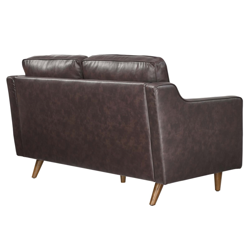 Pemberly Row Modern Cushion Back Genuine Leather Upholstered Loveseat in Brown