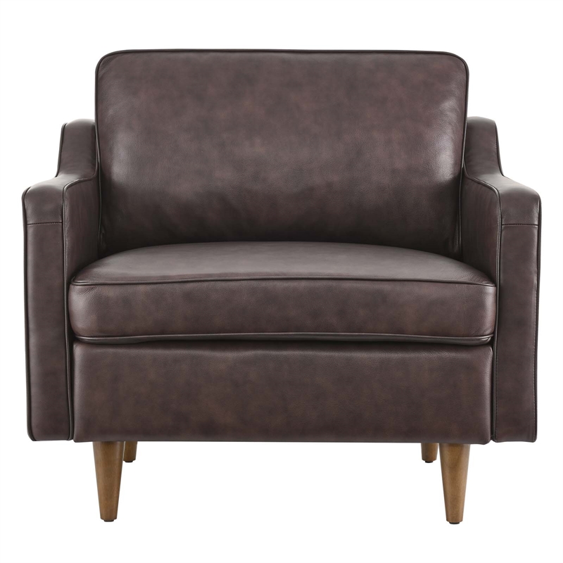Pemberly Row Modern Genuine Leather Upholstered Armchair in Brown