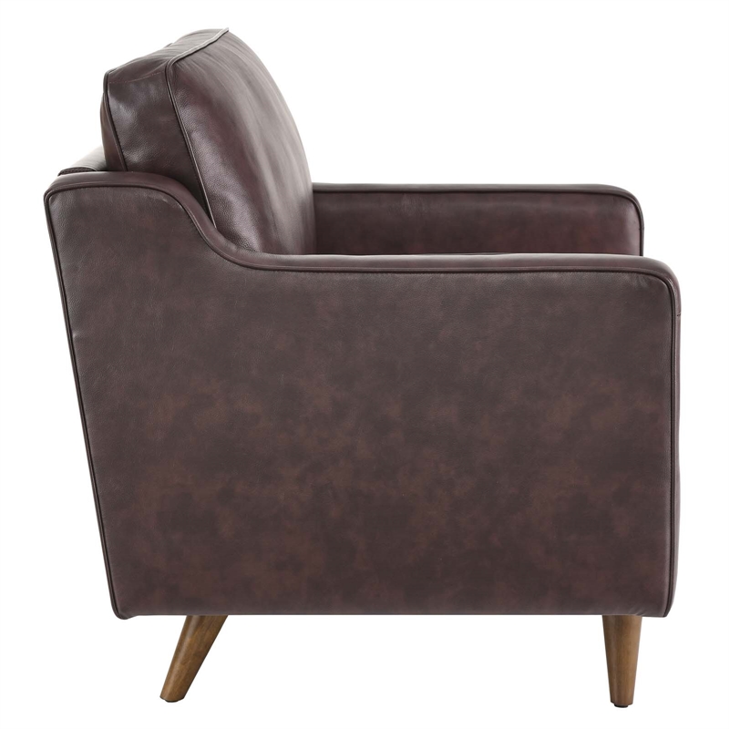 Pemberly Row Modern Genuine Leather Upholstered Armchair in Brown