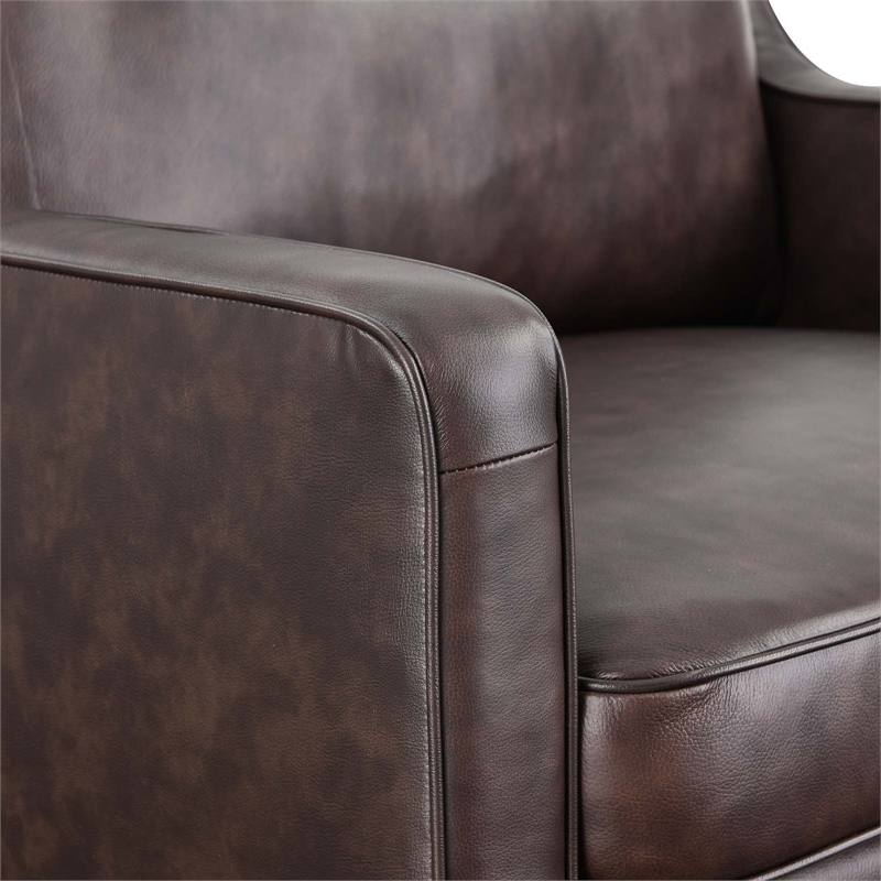 Pemberly Row Modern Genuine Leather Upholstered Armchair in Brown