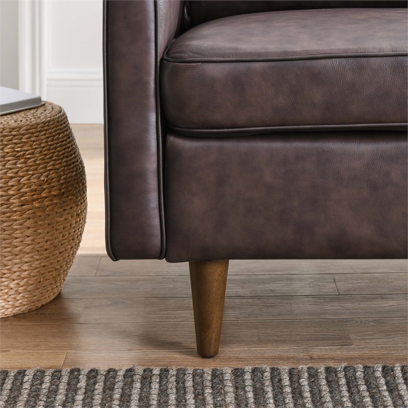 Pemberly Row Modern Genuine Leather Upholstered Armchair in Brown