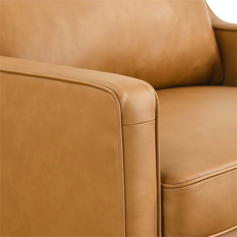 Pemberly Row Modern Genuine Leather Upholstered Armchair in Tan