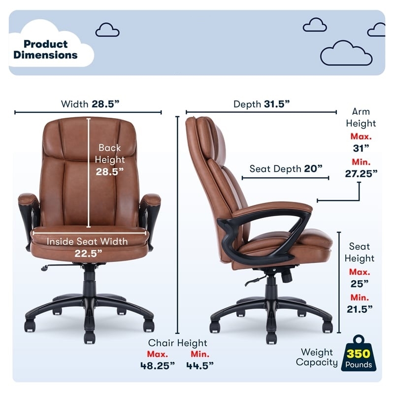 Pemberly Row Big and Tall Executive Office Chair Cognac Bonded Leather