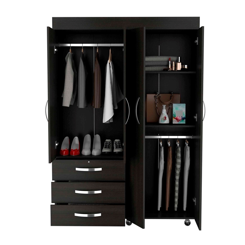 Pemberly Row Modern Armoire Double Door Black Engineered Wood