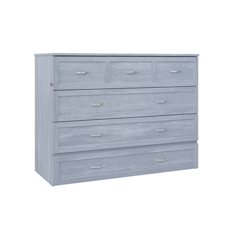 Pemberly Row Full Solid Wood Modern Murphy Bed Chest with Mattress in Driftwood